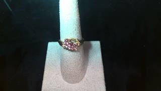 Synthetic Pink Tourmaline Lady's Stone & Diamond Ring 2 Diamonds .10 Carat T.W.